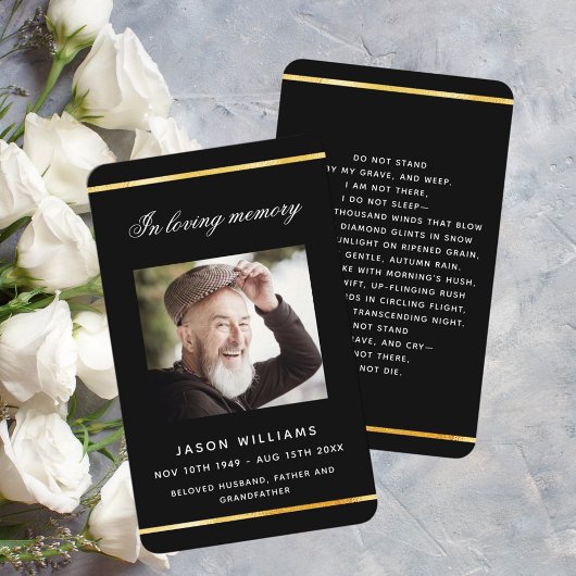Black Gold Foto Beerdigungskarte Visitenkarte