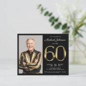 Black Gold Foto Budget 60. Geburtstag Einladung (Stehend Vorderseite)