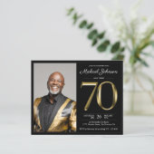 Black Gold Foto Budget 70. Geburtstag Einladung (Stehend Vorderseite)