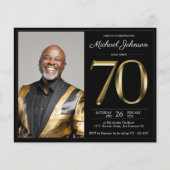 Black Gold Foto Budget 70. Geburtstag Einladung (Vorderseite)