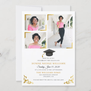 Black & Gold Foto Card Graduierungsparty Einladung