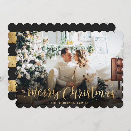 Black Gold Foto Frohe Weihnachtskarte Feiertagskarte (Vorne/Hinten)