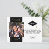 Black Gold Foto Graduation Cap Dankeskarte (Stehend Vorderseite)