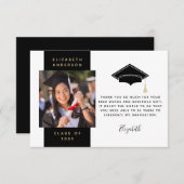 Black Gold Foto Graduation Cap Dankeskarte (Vorne/Hinten)