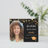 Black Gold Foto Graduation Party Save the Date (Stehend Vorderseite)