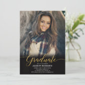 Black Gold Foto Graduierungsparty, modern und eleg Einladung (Stehend Vorderseite)