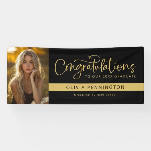 Black Gold Foto Gratulation Graduate Banner (Horizontal)