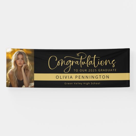 Black Gold Foto Gratulation Graduate Banner (Horizontal)