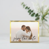 Black & Gold Foto Hochzeit Postkarte (Stehend Vorderseite)