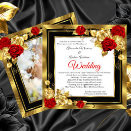 Black Gold Foto Hochzeit Red Gold Rose Einladung
