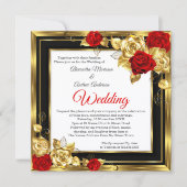 Black Gold Foto Hochzeit Red Gold Rose Einladung (Vorderseite)