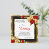 Black Gold Foto Hochzeit Red Gold Rose Einladung (Stehend Vorderseite)
