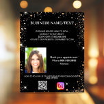 Black Gold Foto qr Code-Instraagramm-Geschäft Flyer<br><div class="desc">Personalisieren Sie Ihren Firmennamen,  Ihre Adresse,  Ihren Text,  Ihr Foto,  Ihren eigenen QR-Code und fügen Sie ihn Ihrem Instagram-Konto hinzu. Schwarzer Hintergrund,  weißer Text. Dekoriert mit Imitaten Gold Glitzer Glitzern.</div>