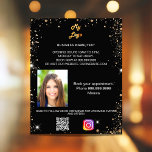 Black Gold Foto qr Code Instragram Business Logo Flyer<br><div class="desc">Personalisieren Sie Ihr Firmenlogo,  Ihren Namen,  Ihre Adresse,  Ihren Text,  Ihr Foto,  Ihren eigenen QR-Code und fügen Sie ihn Ihrem Instragentenkonto hinzu. Schwarzer Hintergrund,  weißer Text. Dekoriert mit Imitaten Gold Glitzer Glitzern.</div>