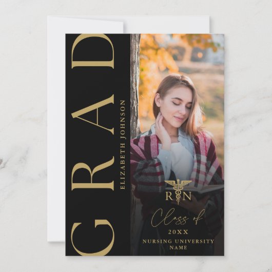 Black Gold Foto RN Nurse Abschluss Ankündigung (Vorderseite)