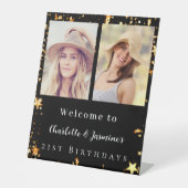 Black Gold Foto Stars 2 Personen Geburtshilfe Sockelschild (Vorderseite)