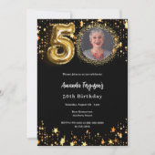 Black Gold Foto Stars 50. Luxus Geburtstag Einladung (Vorderseite)