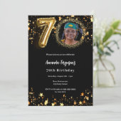 Black Gold Foto Stars 70. Luxus Geburtstag Einladung (Stehend Vorderseite)