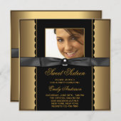 Black Gold Foto Sweet 16 Party Einladung (Vorne/Hinten)