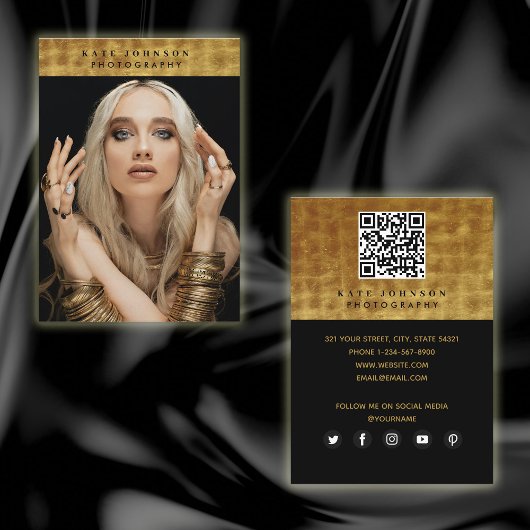 Black Gold Fotograf QR Code Social Media Visitenkarte