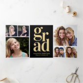 Black Gold Fotos Graduation Party Dreifach Gefaltete Einladung (Innenseite)