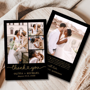 Black Gold Four Foto Collage Script Hochzeit Dankeskarte