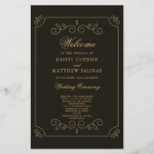 Black Gold Frame Borders Wedding Program Card (Vorderseite)