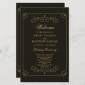 Black Gold Frame Borders Wedding Program Card (Vorne/Hinten)