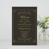 Black Gold Frame Borders Wedding Program Card (Stehend Vorderseite)