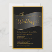 black gold frame monogram typography wedding einladung (Vorderseite)