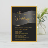 black gold frame monogram typography wedding einladung (Stehend Vorderseite)