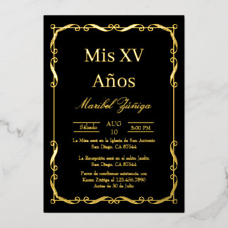 Black Gold Frame Quinceanera Einladung