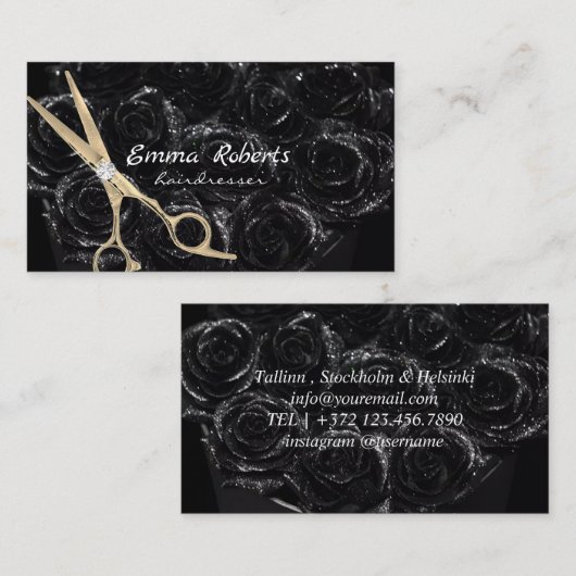 Black Gold Friseur Gradient Glitzer Modern Visitenkarte (Vorne/Hinten)