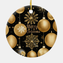 Black & Gold Frohe Weihnachtsball Keramik Ornament