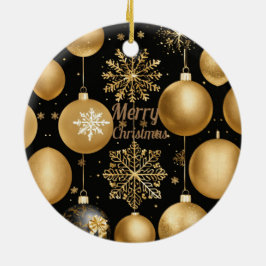 Black & Gold Frohe Weihnachtsball Keramik Ornament