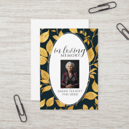 Black & Gold Funeral Memorial Prayer Photo Card Visitenkarte