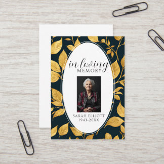 Black & Gold Funeral Memorial Prayer Photo Card Visitenkarte