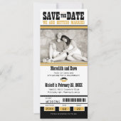Black Gold Fußball Ticket Hochzeit Sichern Sie das Save The Date (Vorderseite)
