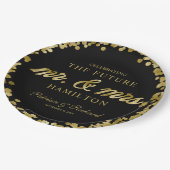 Black Gold Future Mr. und Mrs. Engagement Party Pappteller (Schrägansicht)