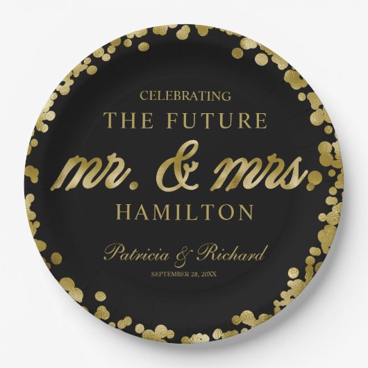 Black Gold Future Mr. und Mrs. Engagement Party Pappteller (Vorderseite)