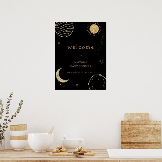 Black Gold Galaxy Außenraum Baby Dusche Willkommen Poster (Küche)