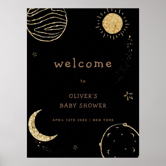 Black Gold Galaxy Außenraum Baby Dusche Willkommen Poster (Vorne)