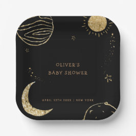 Black Gold Galaxy Moon Star Boy Baby Dusche Pappteller