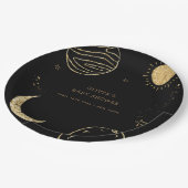 Black Gold Galaxy Weltraumjunge Babydusche Pappteller (Schrägansicht)