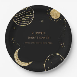 Black Gold Galaxy Weltraumjunge Babydusche Pappteller
