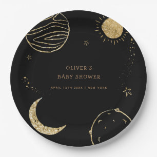 Black Gold Galaxy Weltraumjunge Babydusche Pappteller