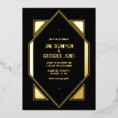Black & Gold Gatsby Art Deco Wedding Folieneinladung (Vorderseite)