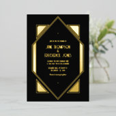 Black & Gold Gatsby Art Deco Wedding Folieneinladung (Stehend vorne)