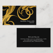 Black & Gold Geblüht Swirl Chic Business Card Visitenkarte (Vorne/Hinten)