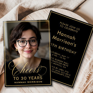 Black & Gold Geburtstag Foto bis 30 Jahre Einladung